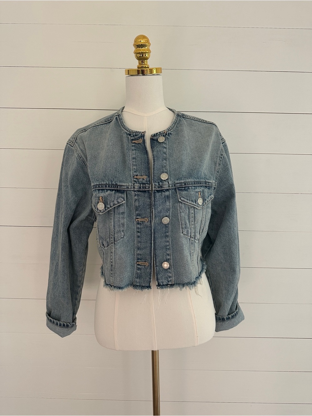 ZARA Light Blue Cropped Raw-Hem Denim Jacket